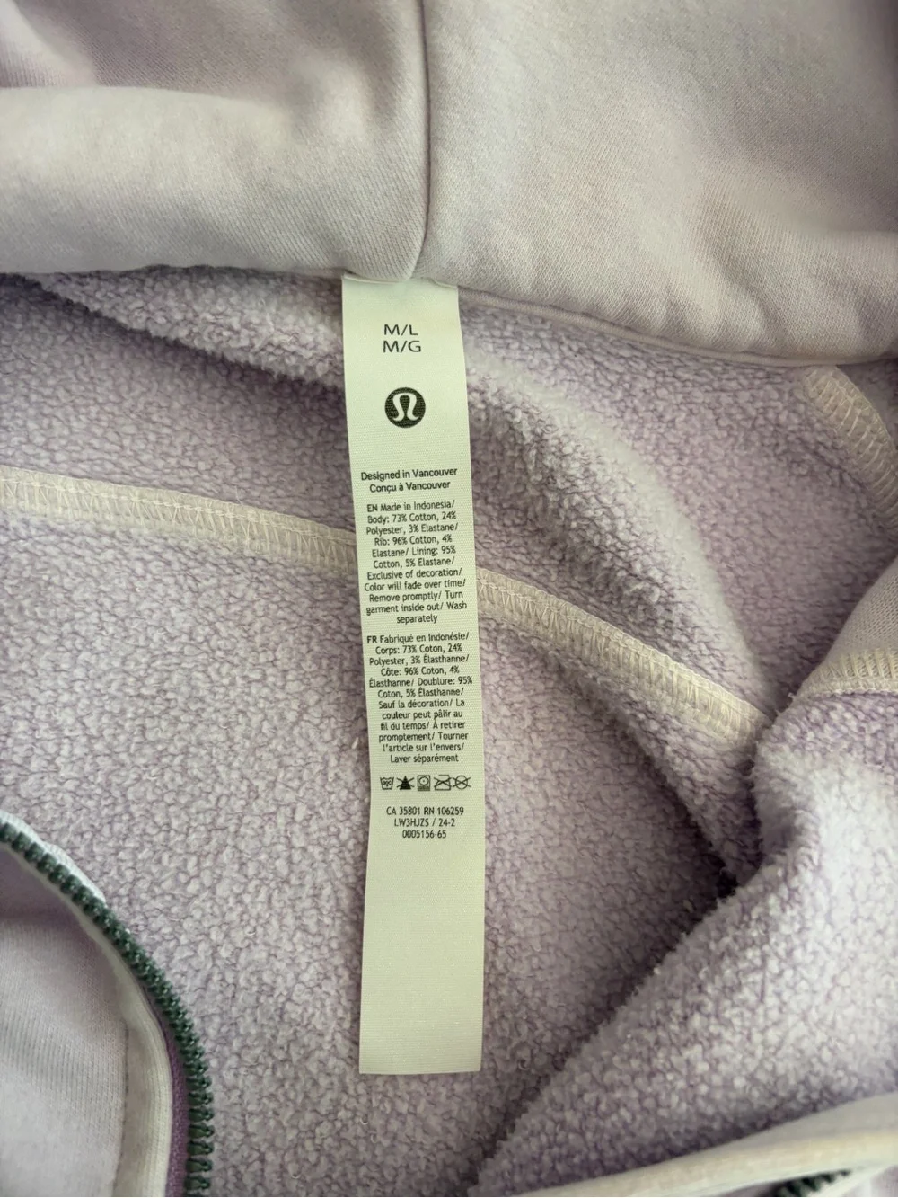 lululemon athletica Cropped Lavender Quarter Zip Hoodie Size XL